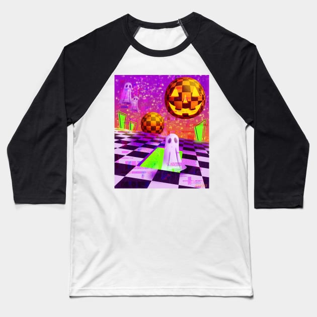 Vaporwave Halloween Baseball T-Shirt by Jan Grackle